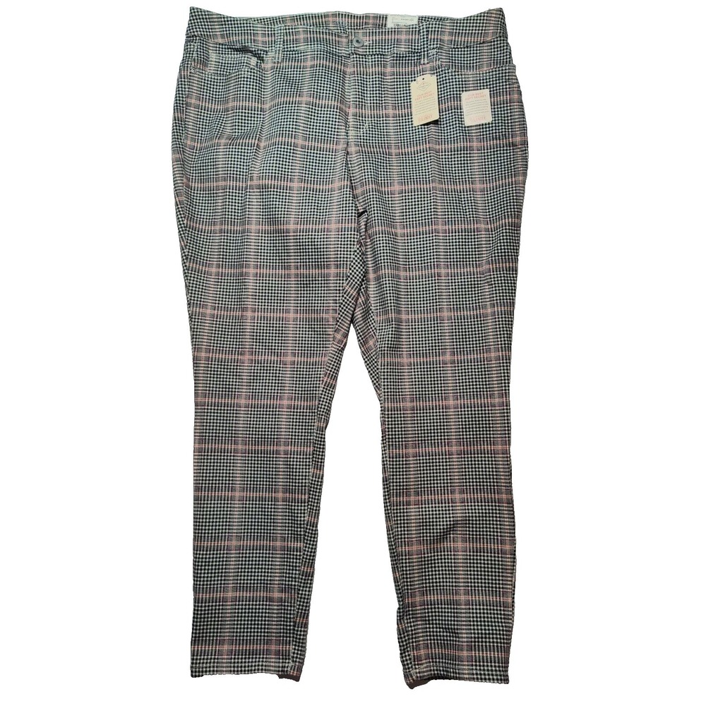 St Johns Bay Women Plus 20W White Dressage Plaid Skinny Jean NEW